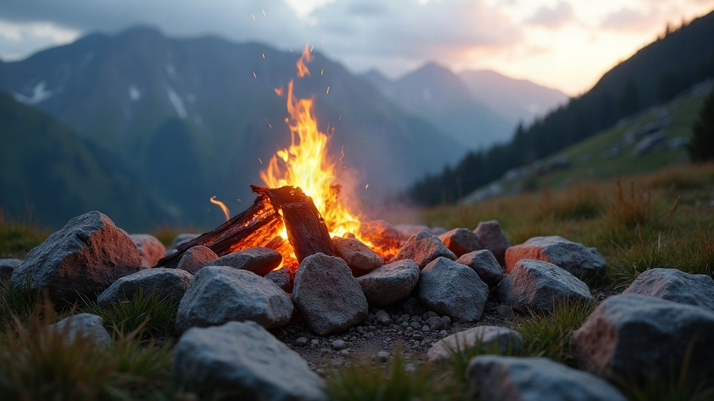 Raised Fire Reflector Wall with Stones for Windy Alpine Camps
